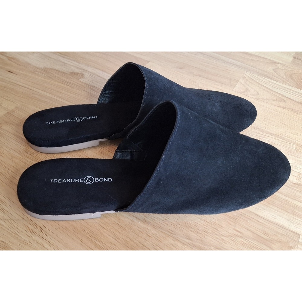 Treasure & Bond Black Leather SUEDE Mule Loafers  Slip On Women's Size 8.5 M